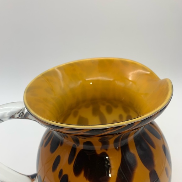 Gold & Spotted Black Hand Blown Glass Pitcher With Crystal Handle 7” - Picture 14 of 16